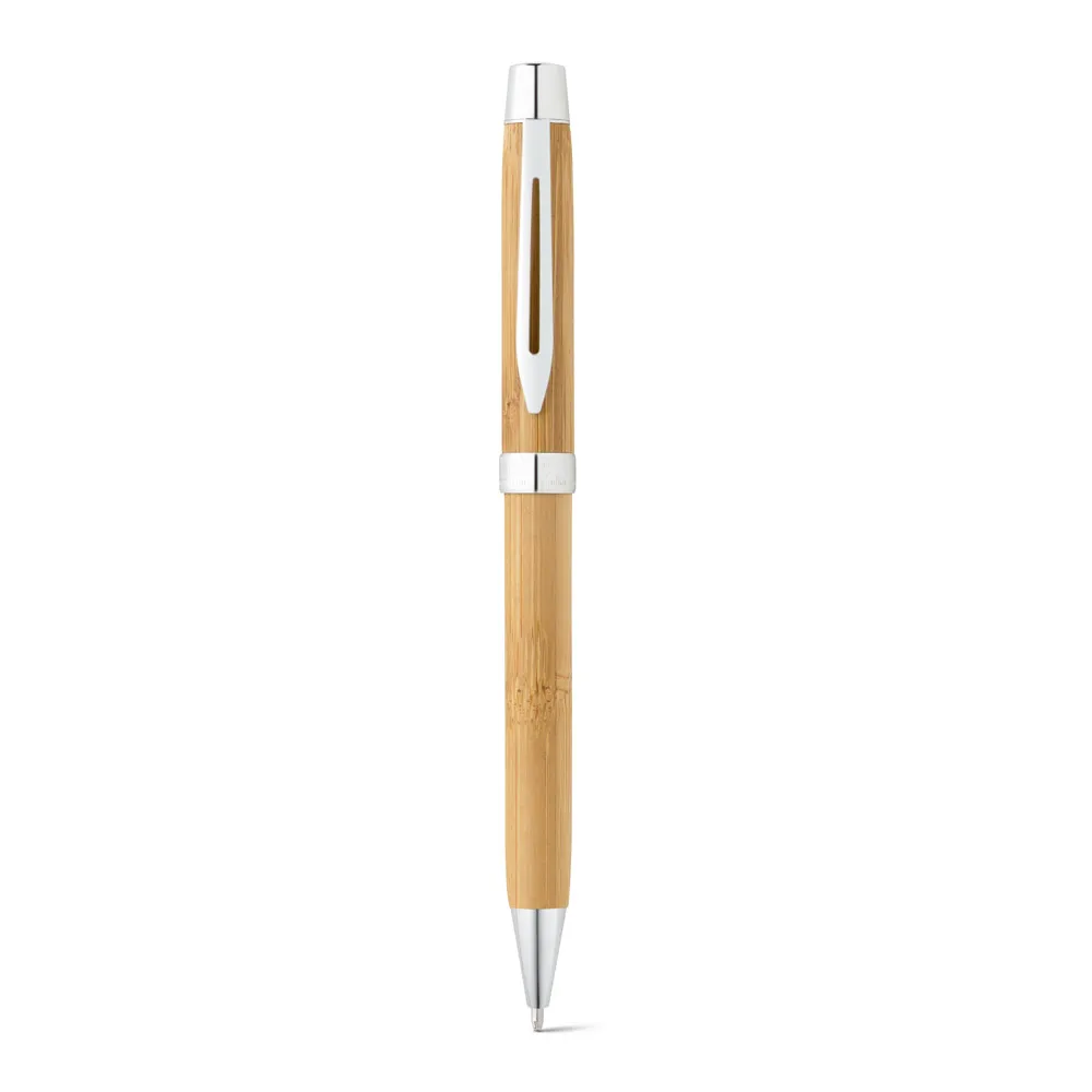 Caneta Esferográfica twist de bambu com escrita em azul Caneta Esferográfica twist de bambu com escrita em azul