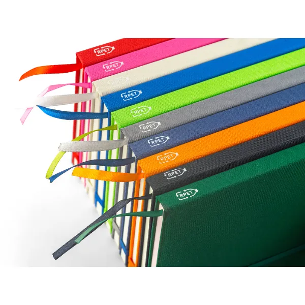 Caderno personalizado de capa dura em poliéster totalmente reciclado