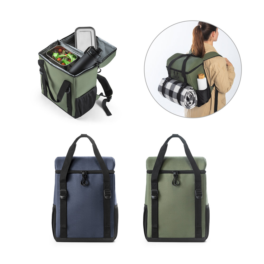 RD 92099- Mochila térmica personalizada almofadada em poliéster reciclado 