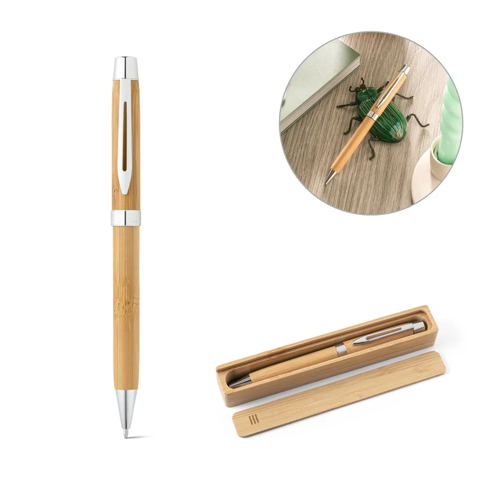 RD 91789-Caneta Esferográfica twist de bambu com escrita em azul