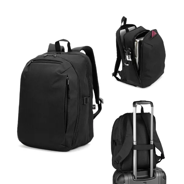 Mochila com um compartimento de abertura total em poliéster reciclado 300D de alta densidade (16