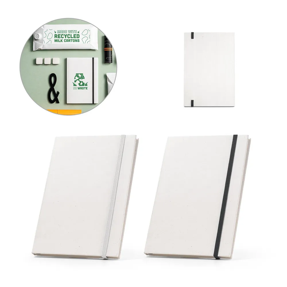 RD 93271-Caderno ecológico personalizado produzido através de pacotes de leite reciclados