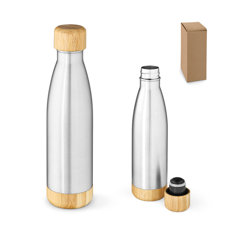 Garrafa personalizada em aço inox reciclado tampa em bambu 800 ml