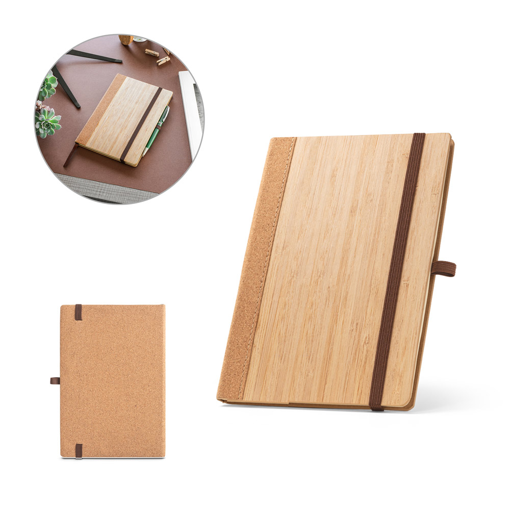 RD 93281-Caderno personalizado de capa dura em folha de bambu e cortiça formato 14 x 20 cm 